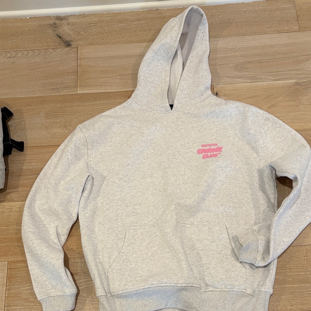 White Fox Boutique Gray Hoodie with Pink Logo - S/M size